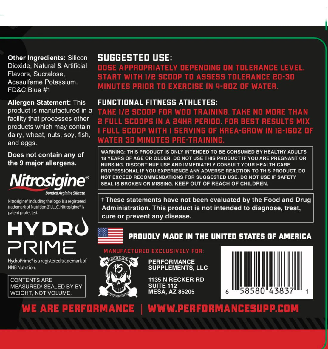 Performance Supplements Pre-Grow Preworkout